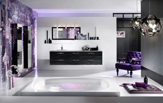 bathroom decor in purple