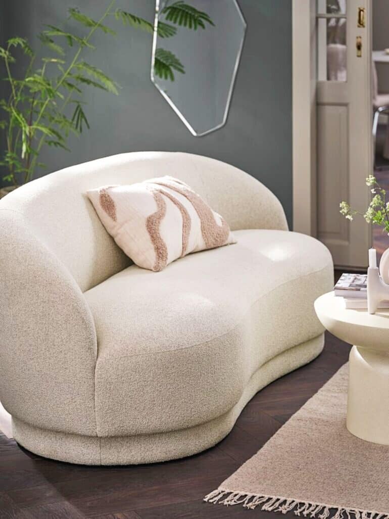 Soffa ANDRUP 3-sits oval beige tyg