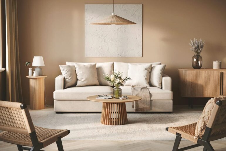 Rossita 3-sits Djup Tygsoffa beige