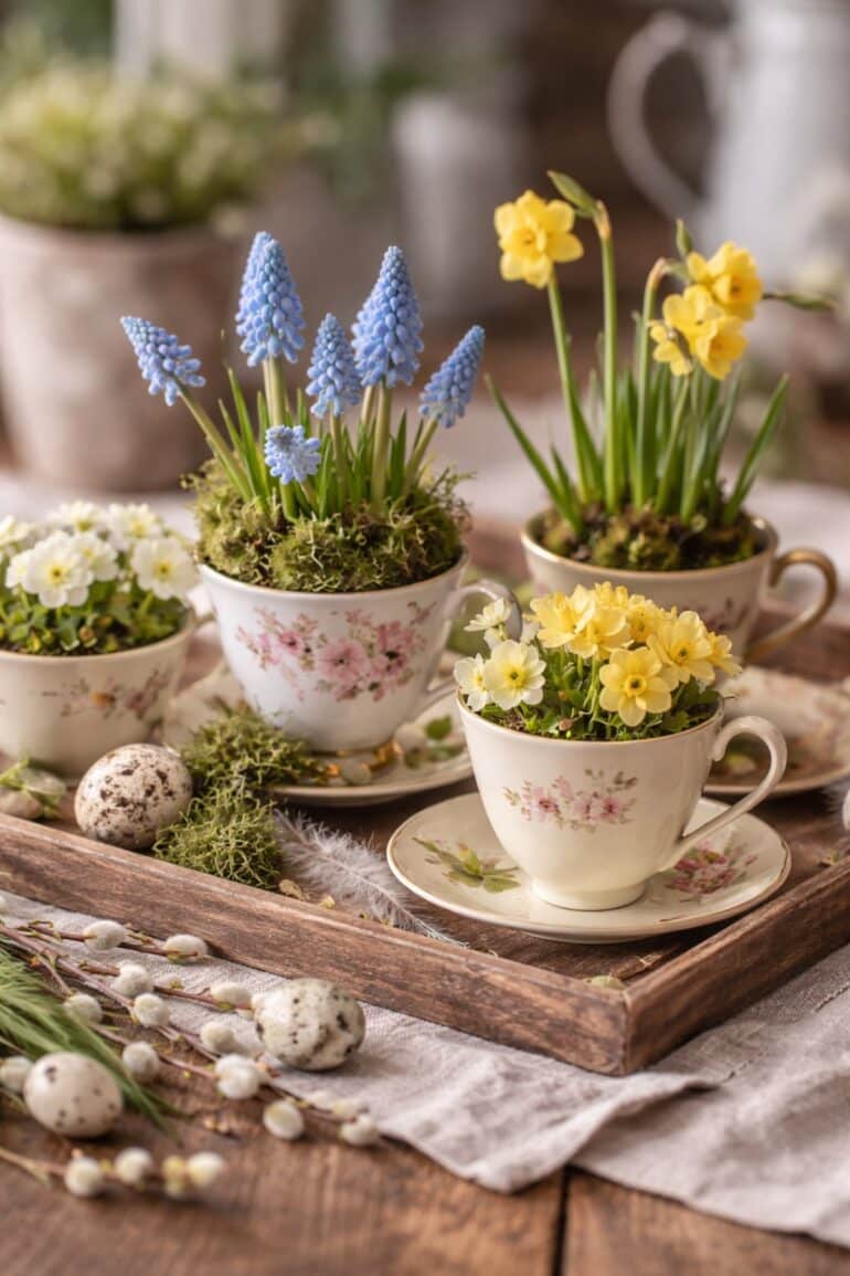 vårblommor i koppar