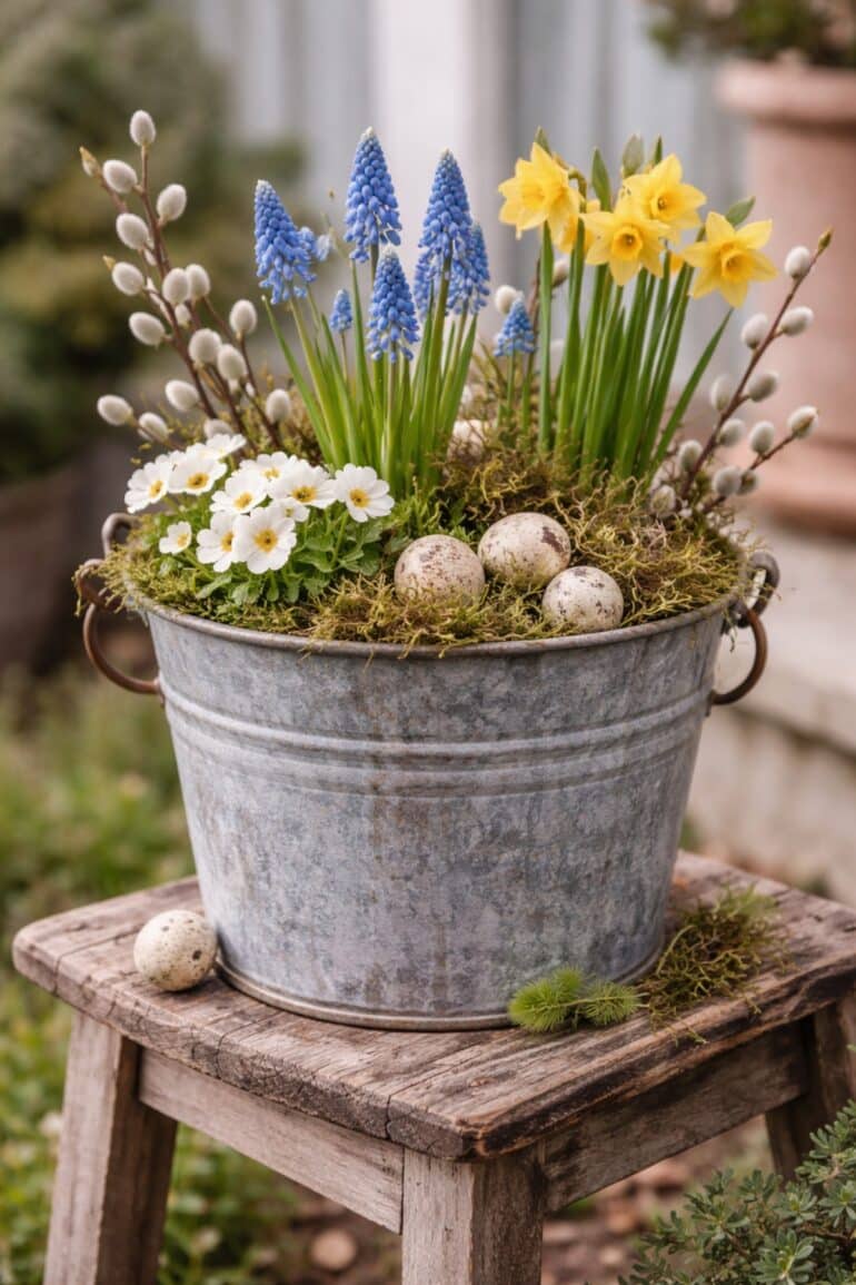 påskblommor zink urna