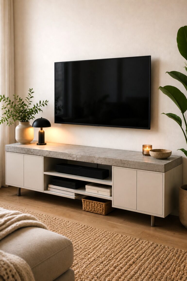 TV-bänk med betongskiva