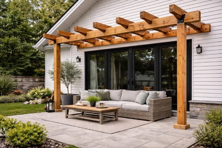 bygga pergola mot husvagg