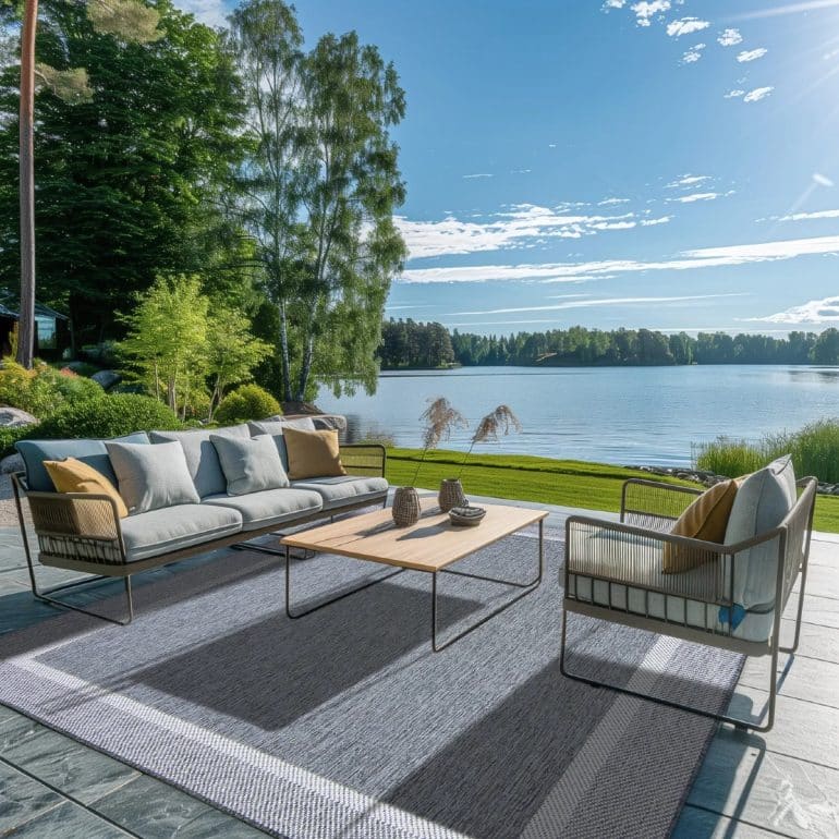 stor mönstrad utematta på stor uteplats.