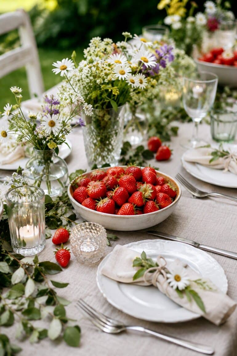 jordgubbar som dekoration midsommar