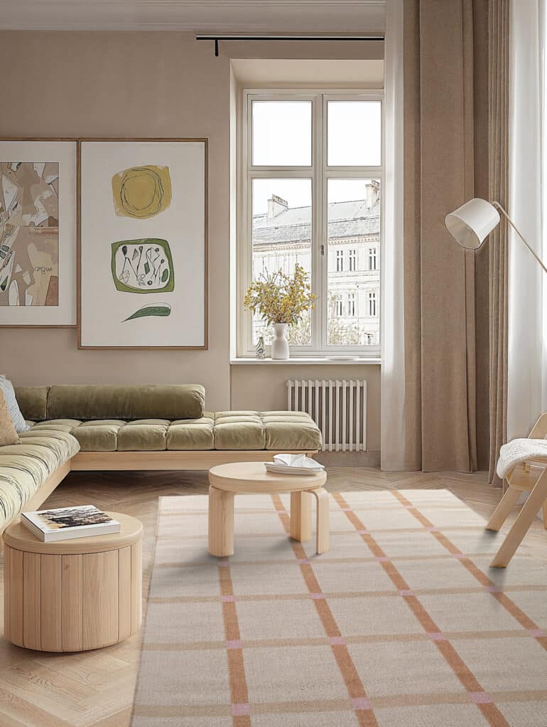 Rutig ullmatta beige