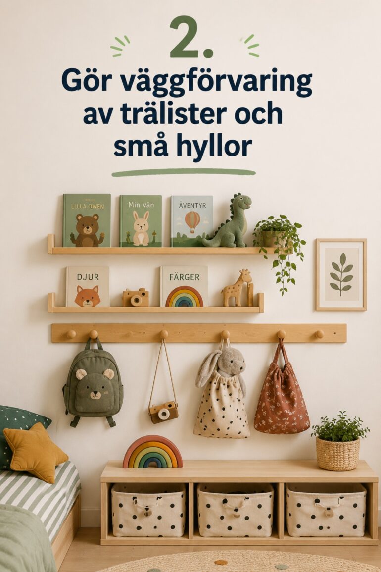 bygga väggförvaring barnrum av trälister