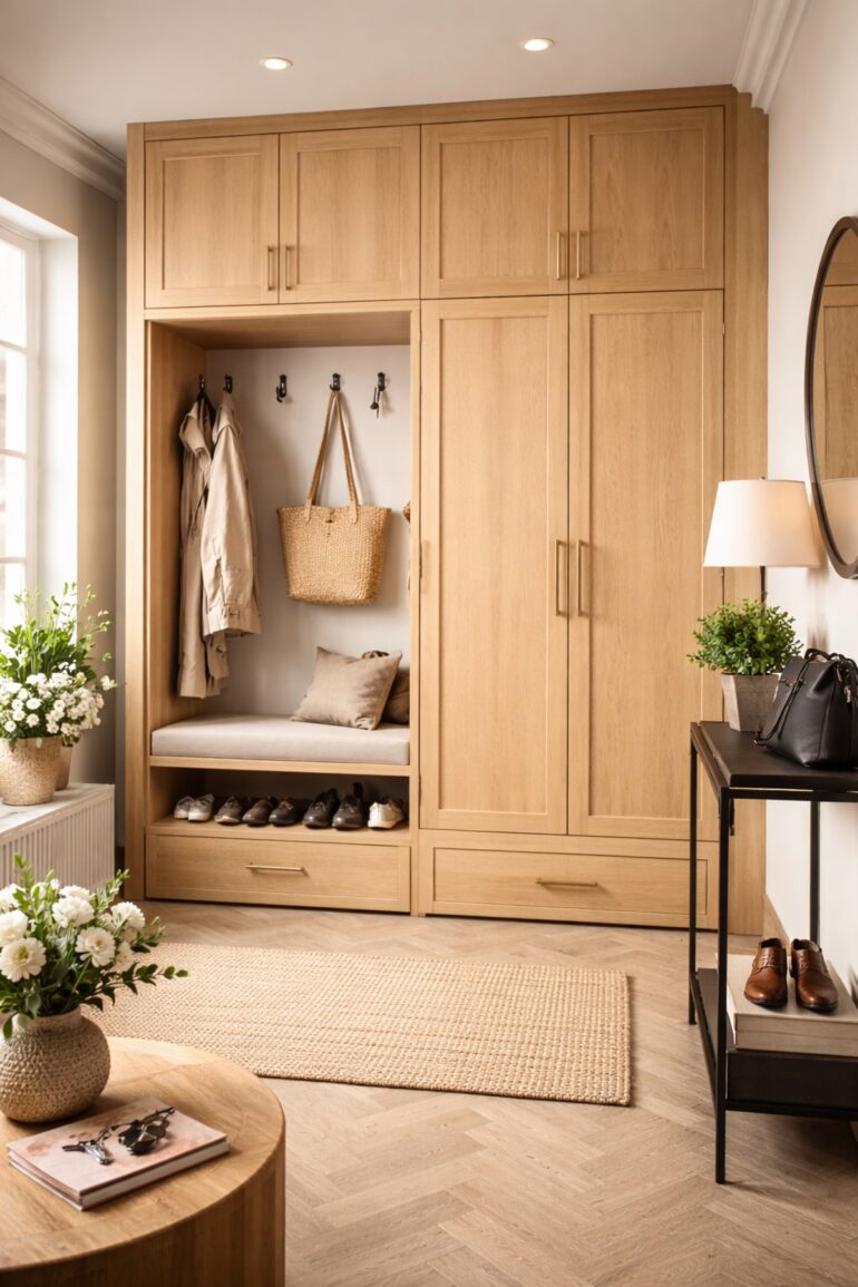 Inbyggd garderob trä hall