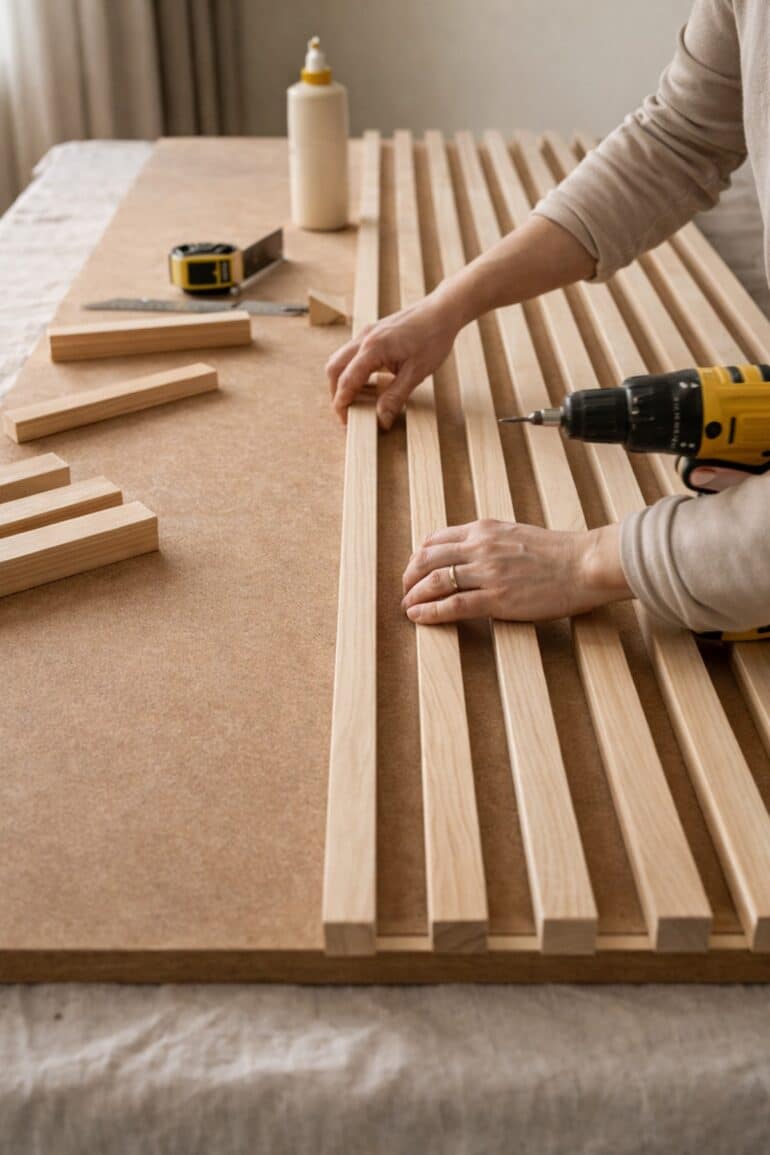 bygg diy ribbad sänggavel