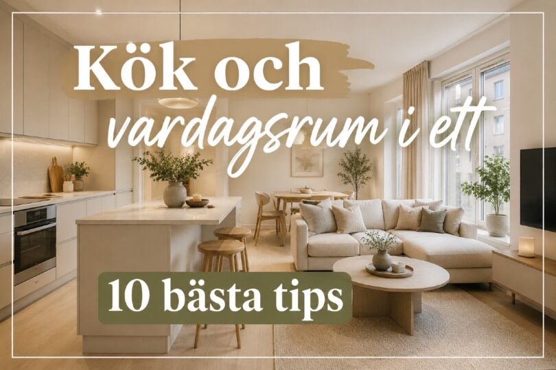 kök och vardagsrum i ett