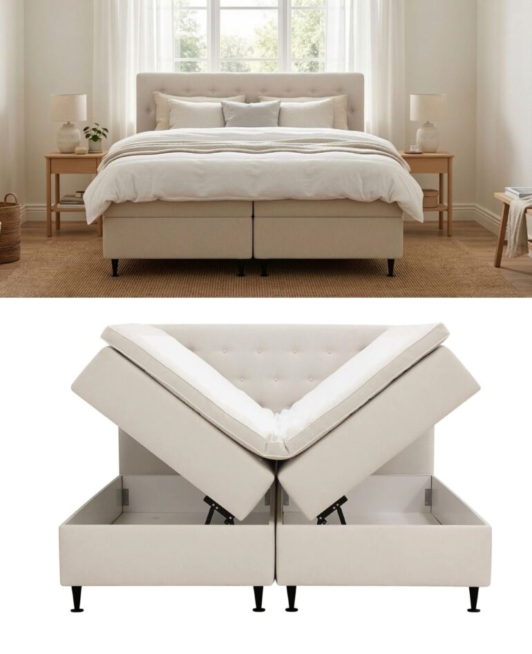 Säng med förvaring beige
