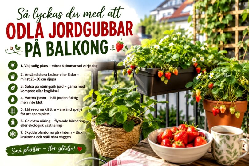odla jordgubbar på balkong