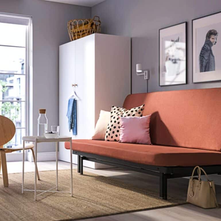NYHAMN 3-sits bäddsoffa röd ikea