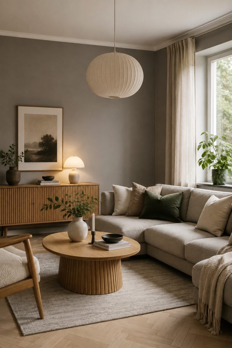Grå väggar i vardagsrum matcha