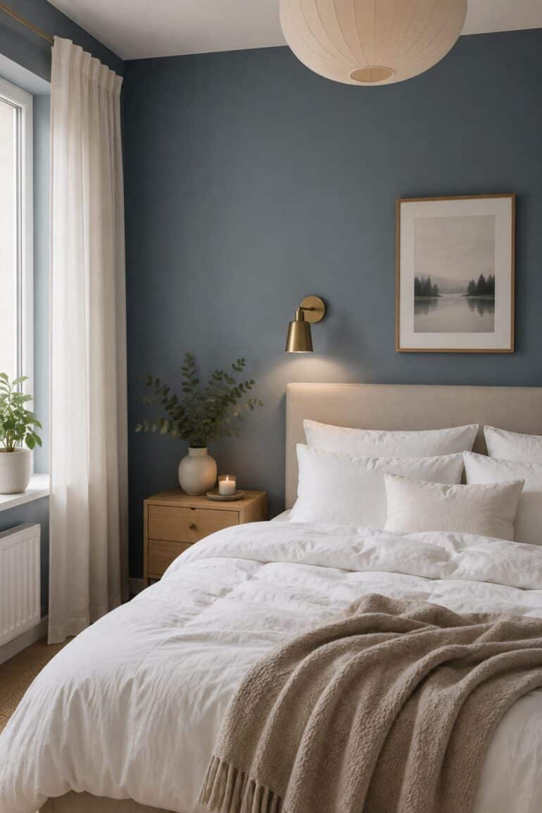 blågrå väggar sovrum inspo
