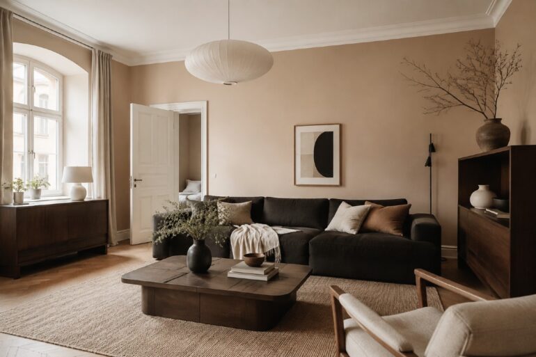 Morka mobler beige väggar